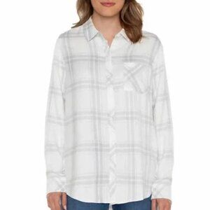Well Worn Ladies Button up Shirt White Plaid L